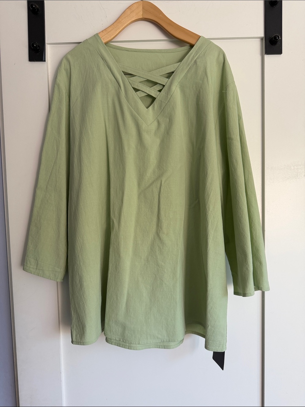 Women's Light Sage Crisscross V-Neck 2/4 sleeve